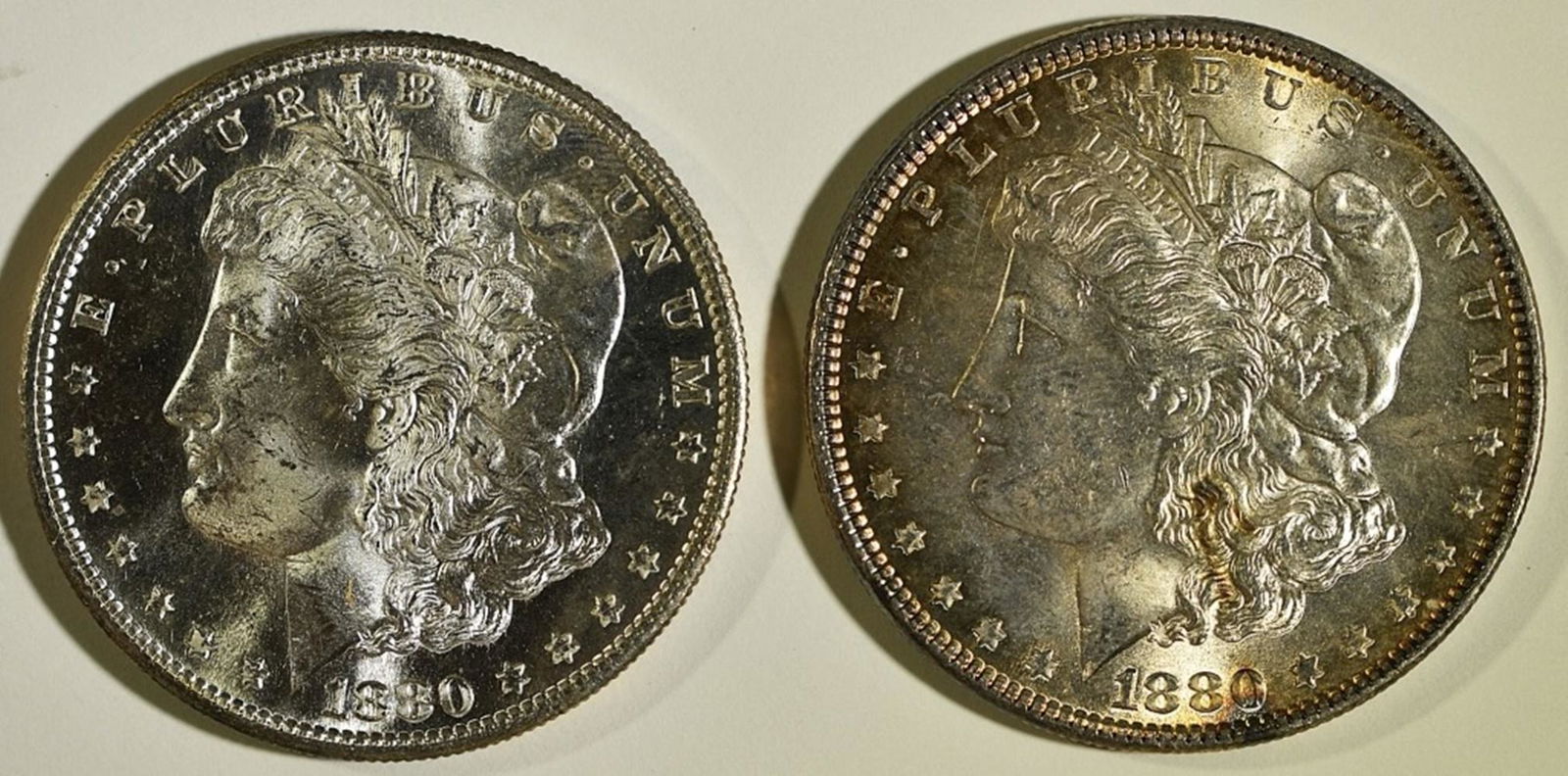1880 AU & 1880-S XF MORGAN DOLLARS: CHECK OUT OUR UPCOMING AUCTIONS. ESTIMATE $80 - $100.