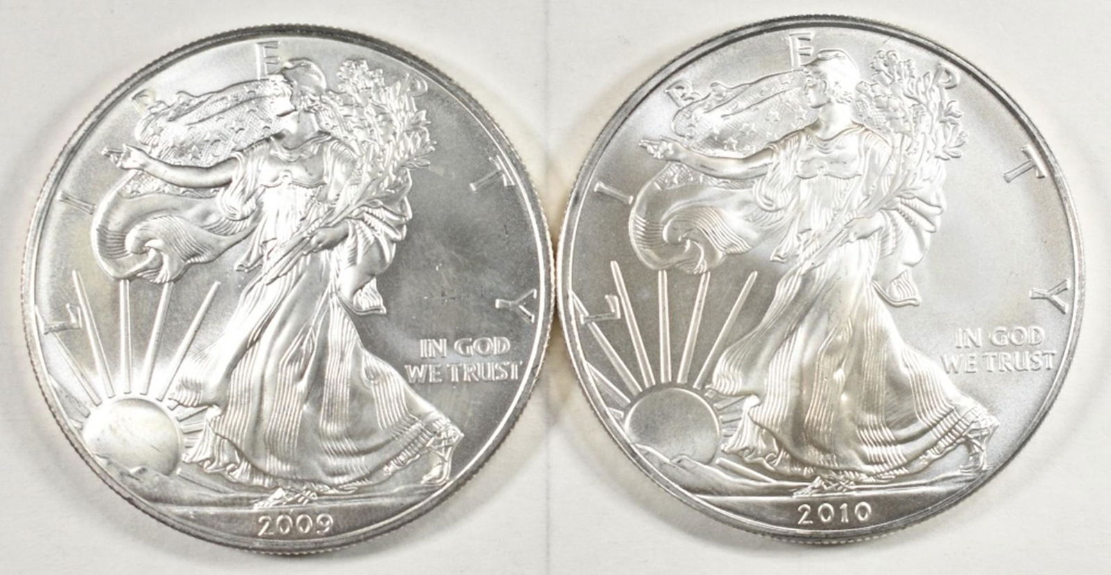 2009, 10 AMERICAN SILVER EAGLES BU (1 of 2)