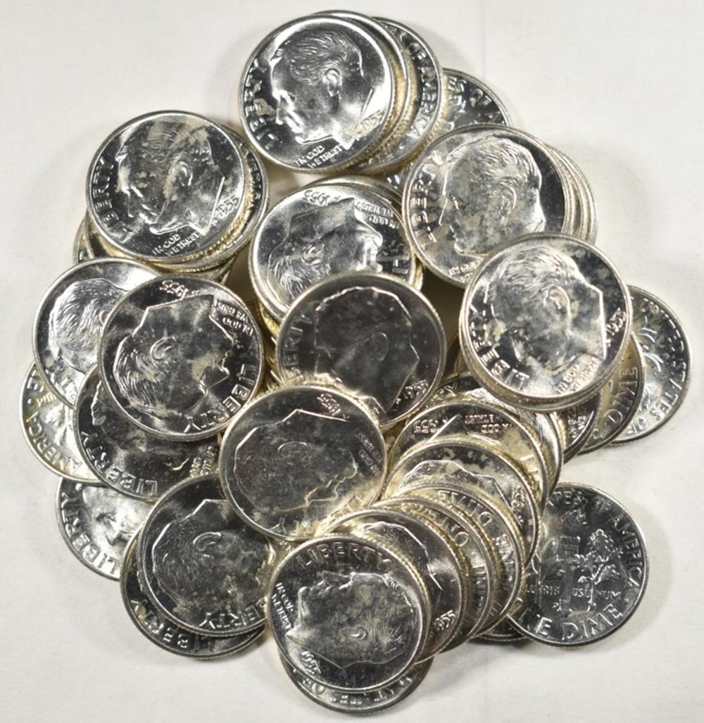 ROLL OF 1955 D ROOSEVELT DIMES BU (1 of 3)