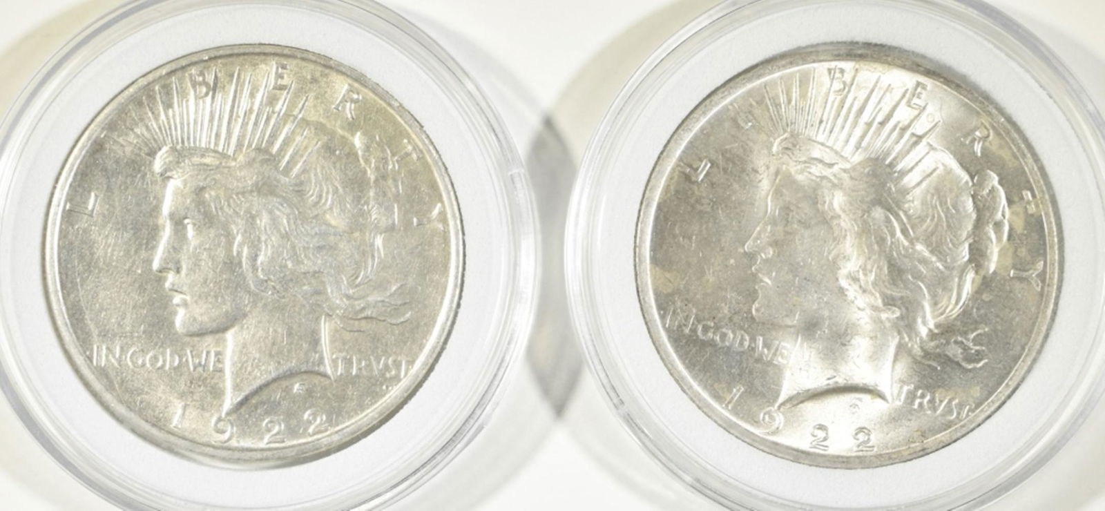 1922 P,D PEACE DOLLARS BU: LEADERS IN ON-LINE AUCTIONS ESTIMATE $90 - $130.