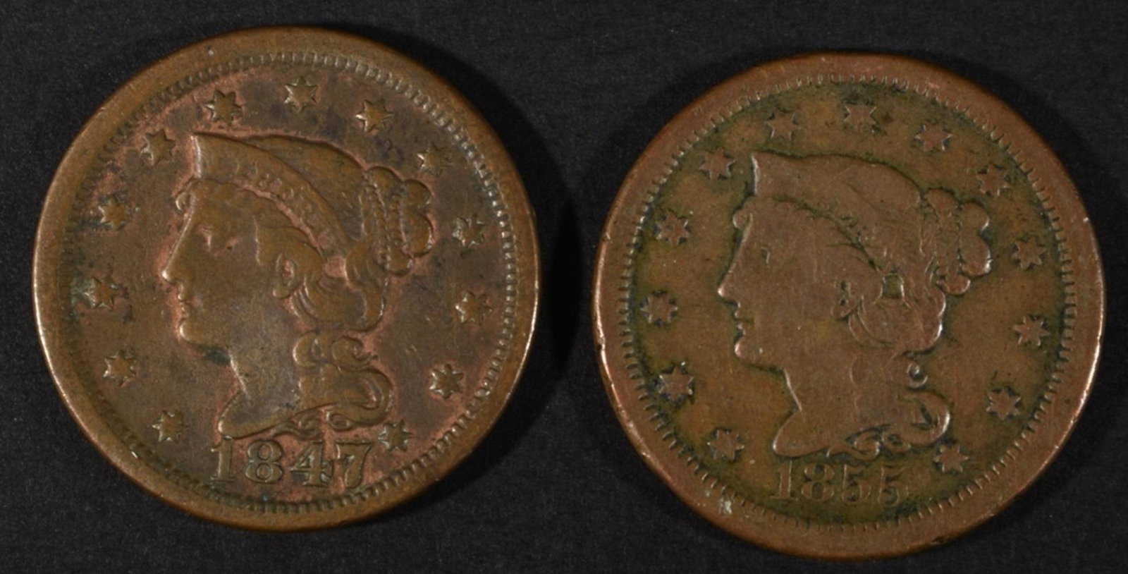 1847 & 1855 LARGE CENTS VF (1 of 2)