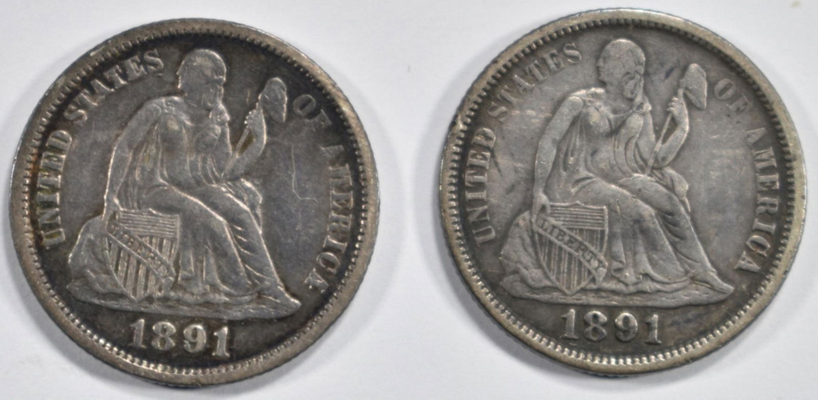 (2) 1891 SEATED LIBERTY DIMES VF/XF (1 of 2)