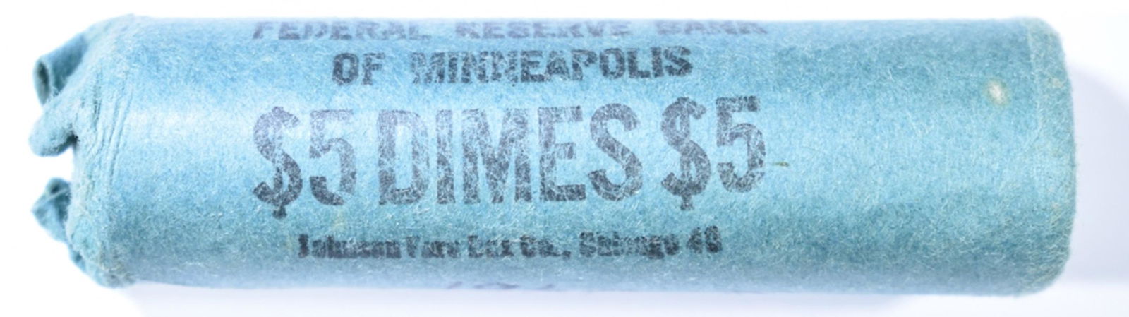 ROLL OF 1960-D ROOSEVELT DIMES: FEDERAL RESERVE BANK OF MINNEAPOLIS ROLL ESTIMATE $110 - $140.