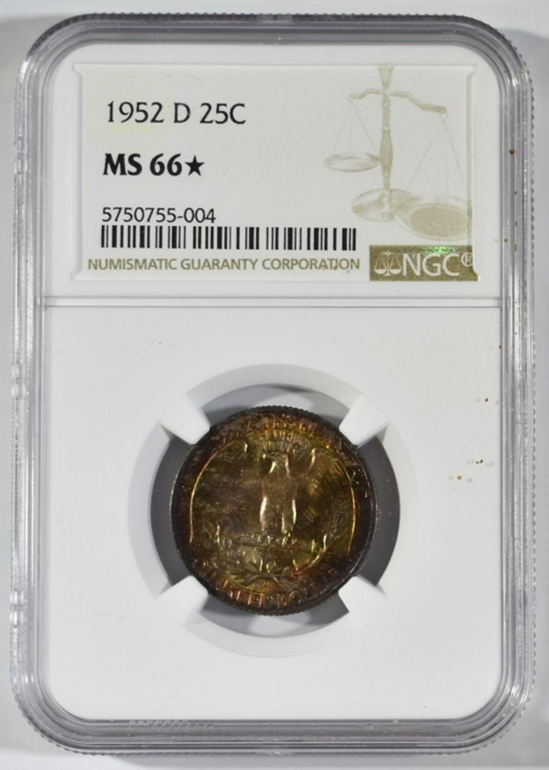 1952-D WASHINGTON QUARTER NGC MS66*: LEADERS IN ON-LINE AUCTIONS ESTIMATE $100 - $120.