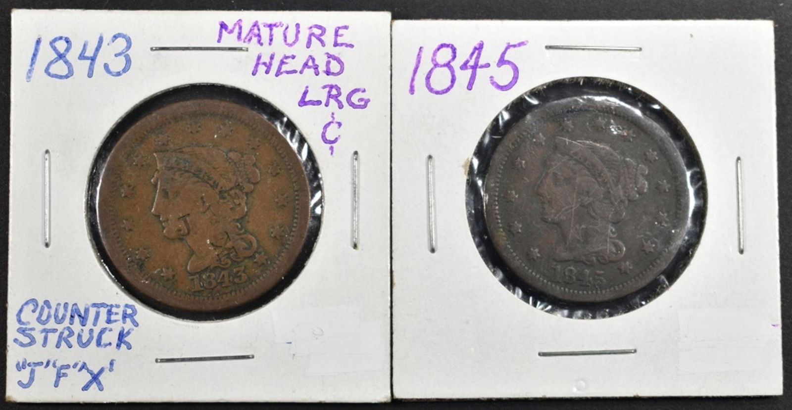 1843, 45 LARGE CENTS VF (1 of 2)
