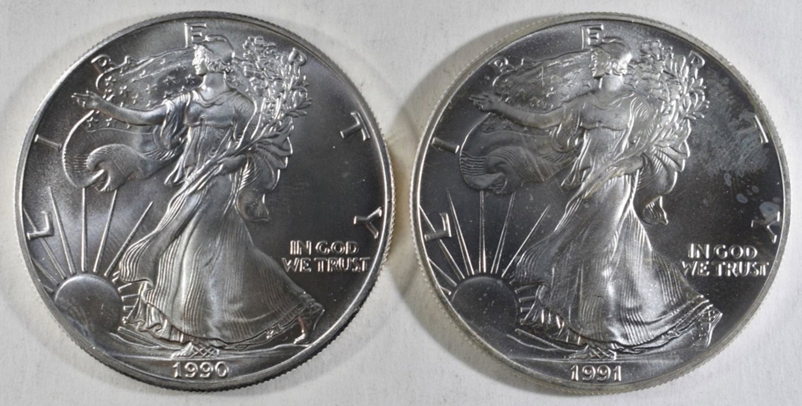 1990, 91 AMERICAN SILVER EAGLES BU (1 of 2)