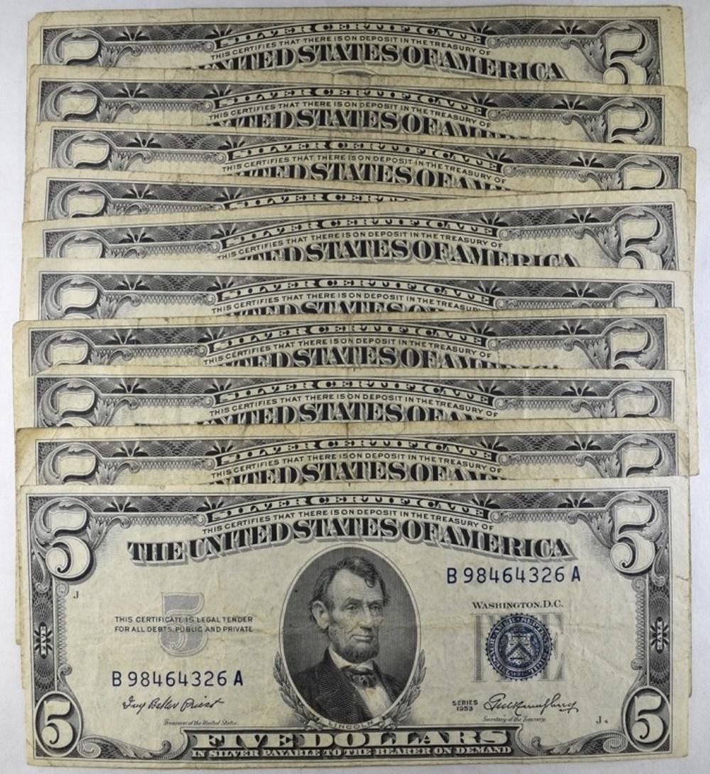 10 $5 SILVER CERTIFICATES (1 of 2)