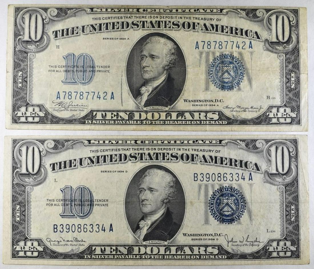 1934 A, & 34 D $10 SILVER CERTIFICATES (1 of 2)