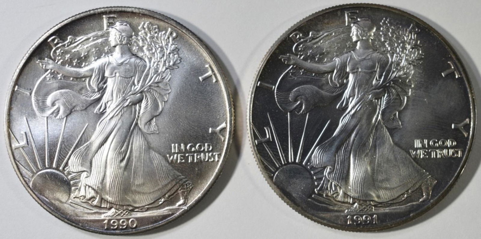 1990-91 AMERICAN SILVER EAGLES NICE COLOR (1 of 2)