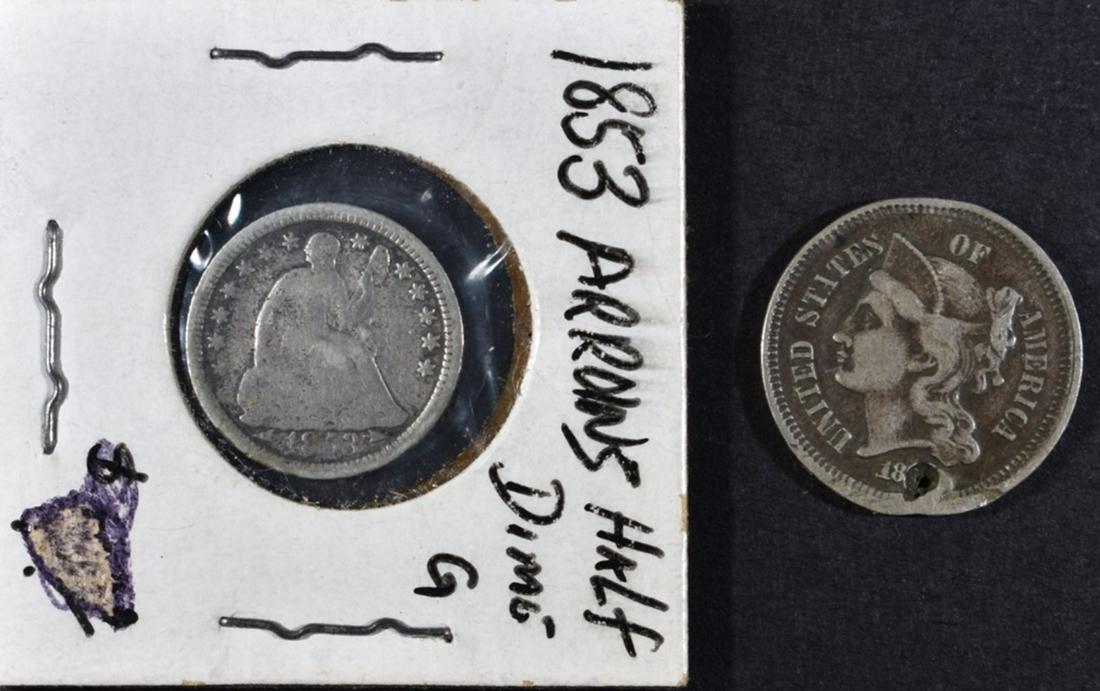 1853 SEATED  HALF DIME, NO DATE 3 CN GOOD (1 of 2)