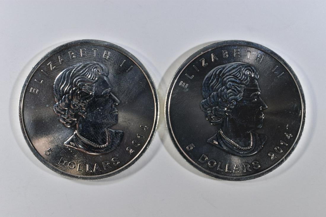 (2) 1OZ  CANADIAN MAPLE LEAFS .999 SILVER ROUNDS (1 of 2)