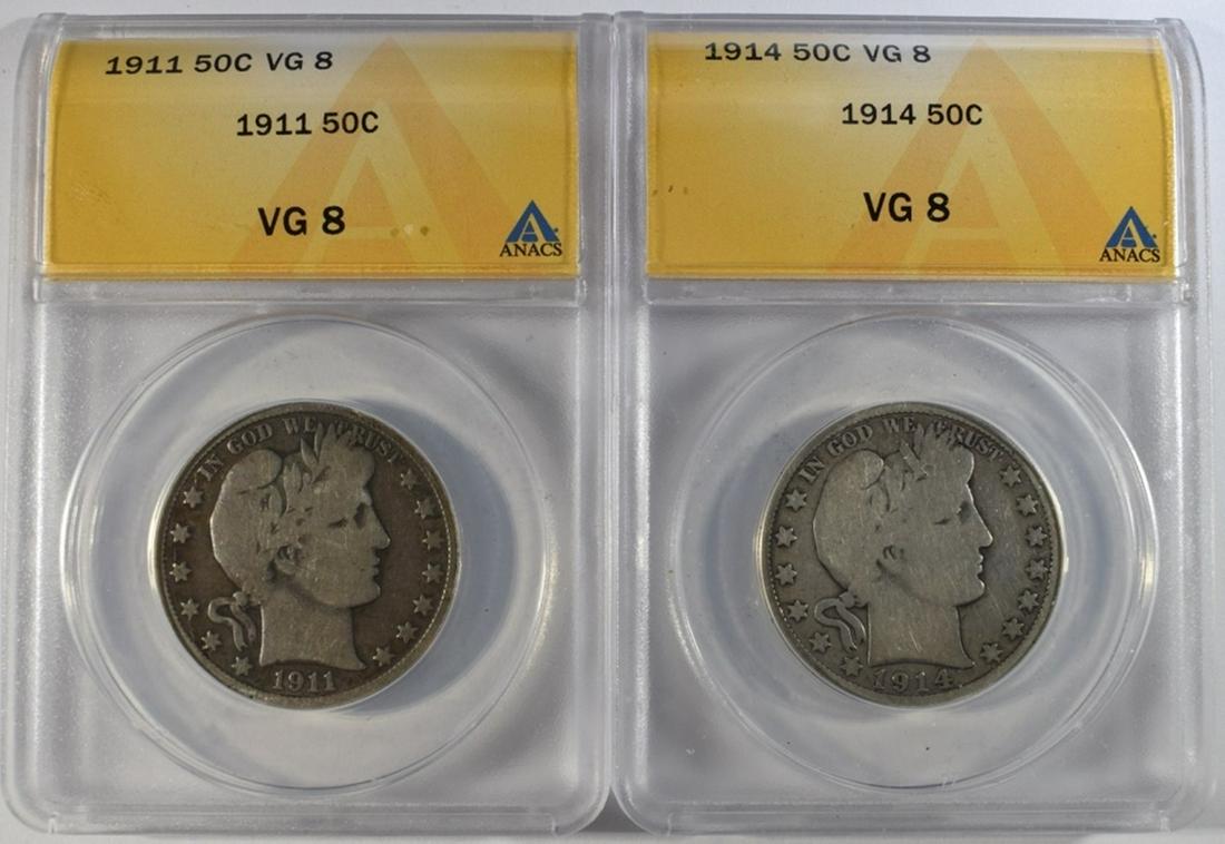 1911 & 14 BARBER HALVES ANACS VG8 (1 of 2)