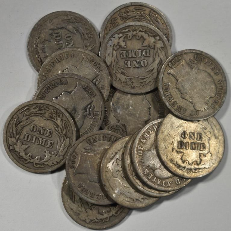 (14) MIXED DATE BARBER DIMES (1 of 2)