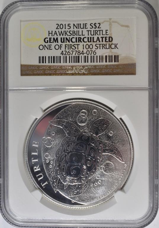 2015 NIUE $2 HAWKBILL TURTLE NGC GEM UNC: ONE OF FIRST 100 STRUCK ESTIMATE $75 - $100.