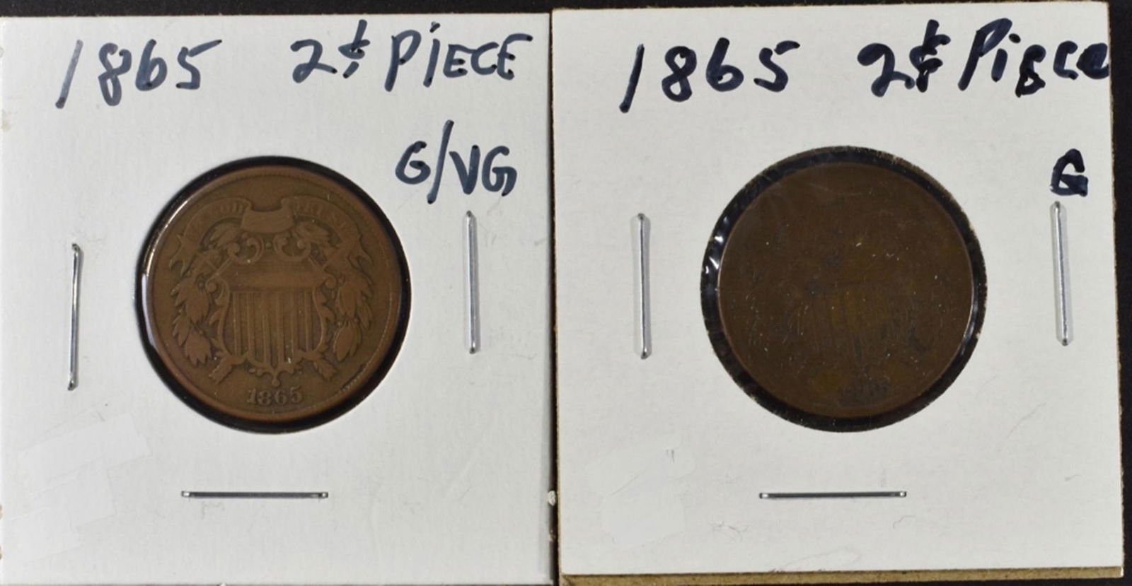 (2) 1865 2-CENT PIECES G/VG (1 of 2)