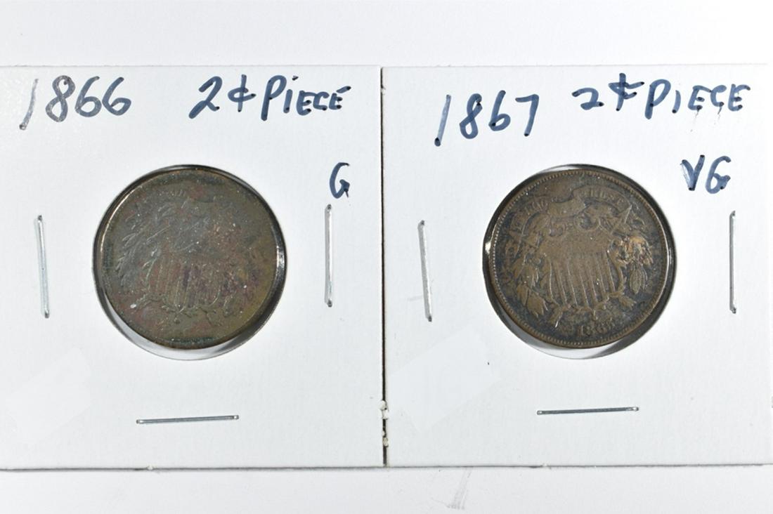 1866,67 2 CENT PIECES G/VG (1 of 2)