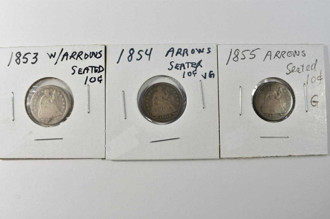 1853-55 SEATED LIBERTY DIMES W/ARROWS G/VG (1 of 2)