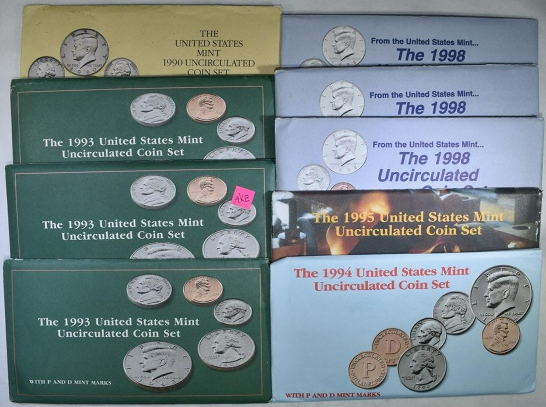 1990, '93 (3), '94-95, '98 (3) US MINT SETS (1 of 3)