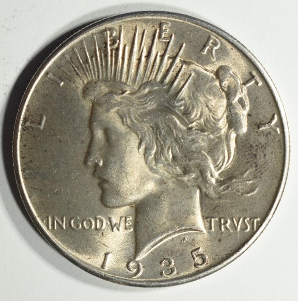 1935 PEACE DOLLAR BU: LEADERS IN ON-LINE AUCTIONS ESTIMATE $80 - $120.