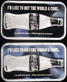 (2) 1 OZ .999 SILVER COCA COLA BARS