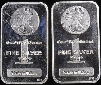 (2) 1 OZ .999 SILVER WALKING LIBERTY BARS