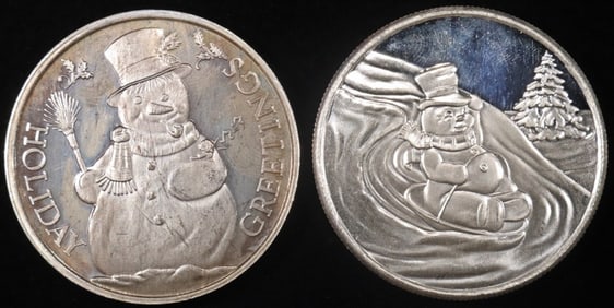 (2) 1 OZ .999 SILVER 1994 & 1997 SNOWMAN ROUNDS