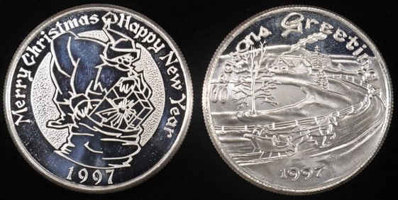(2) 1 OZ .999 SILVER 1997 HOLIDAY ROUNDS