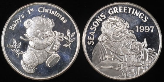 (2) 1 OZ .999 SILVER 1997 HOLIDAY ROUNDS