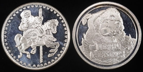 (2) 1 OZ .999 SILVER 1997 & 2018 SANTA ROUNDS