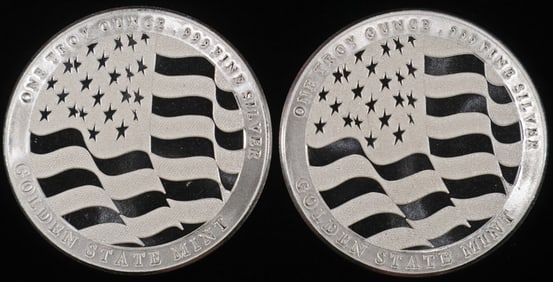 (2) 1 OZ .999 SILVER FLAG ROUNDS