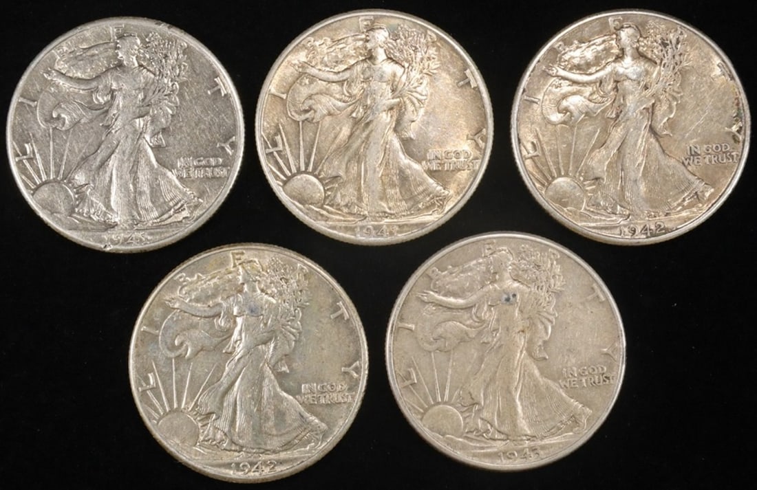 5 WALKING LIBERTY HALVES AU (1 of 2)
