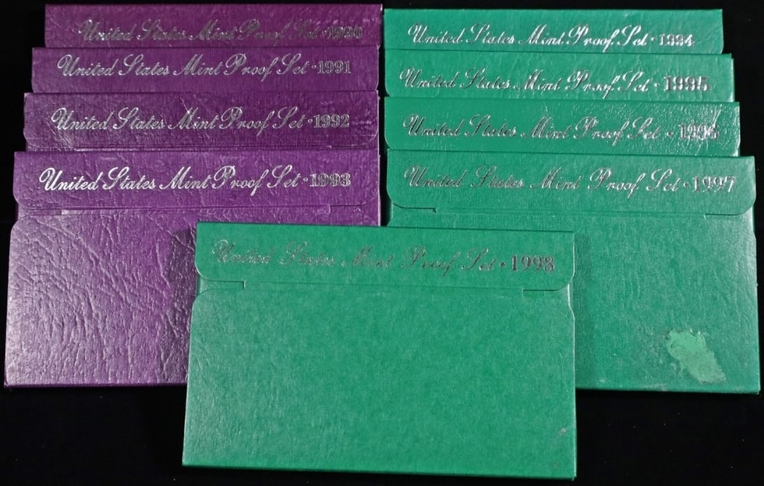 1990-1998 US PROOF SETS: WEEKLY COIN & CURRENCY AUCTIONS ESTIMATE $140 - $190.