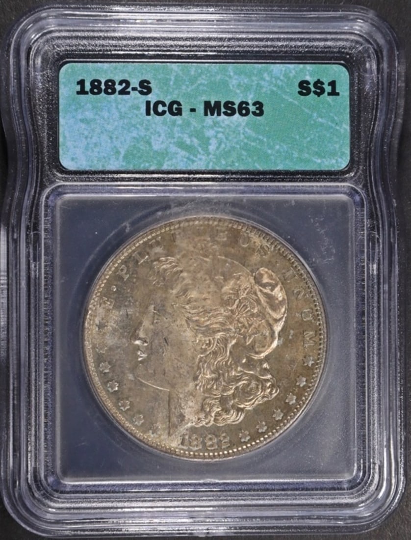 1882-S MORGAN DOLLAR ICG MS63: BID WITH SILVER CITY AUCTIONS ESTIMATE $160 - $210.