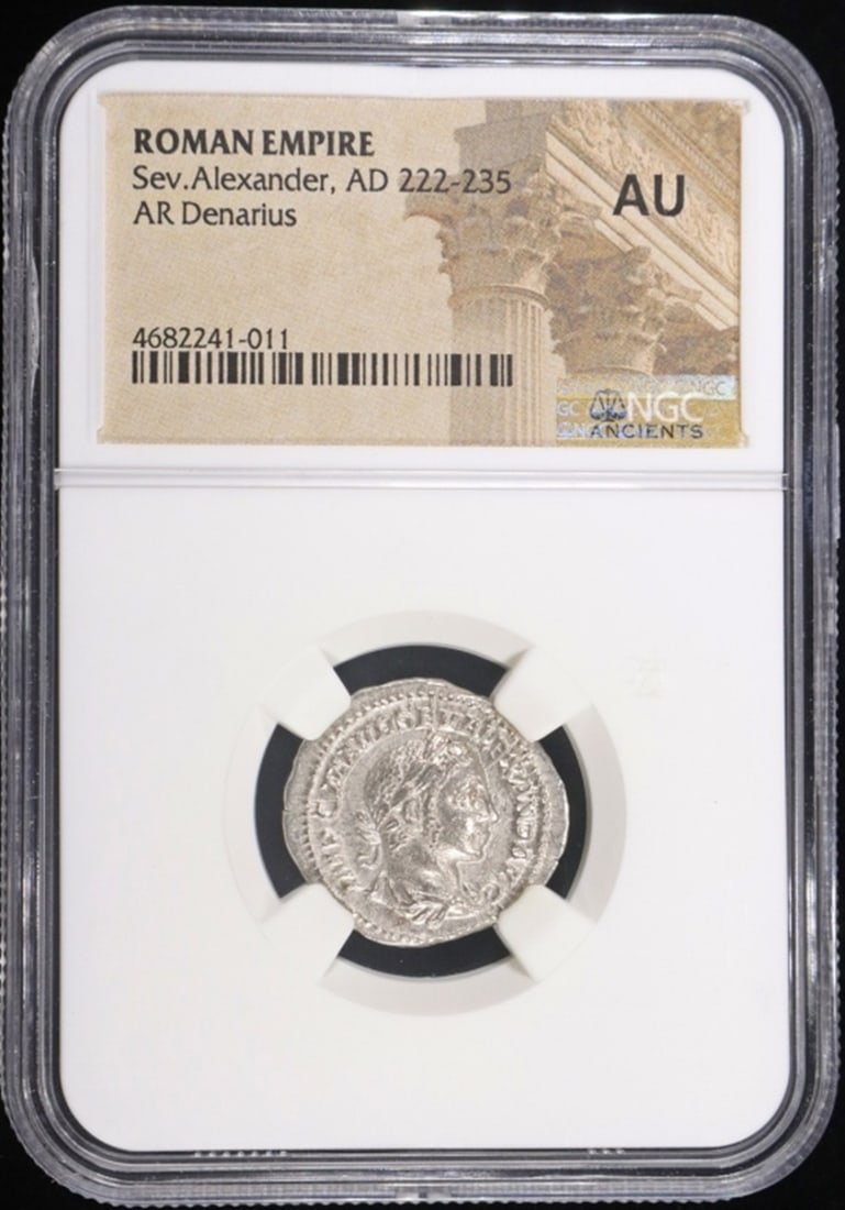 AD 222-235 SEV. ALEXANDER AR DENARIUS NGC AU: ROMAN EMPIRE ESTIMATE $300 - $350.