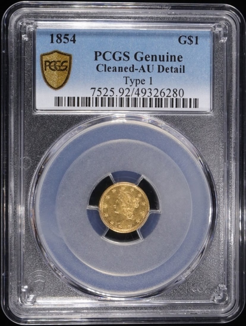 1854 $1 GOLD T-1 PCGS CLEANED-AU DETAIL (1 of 4)