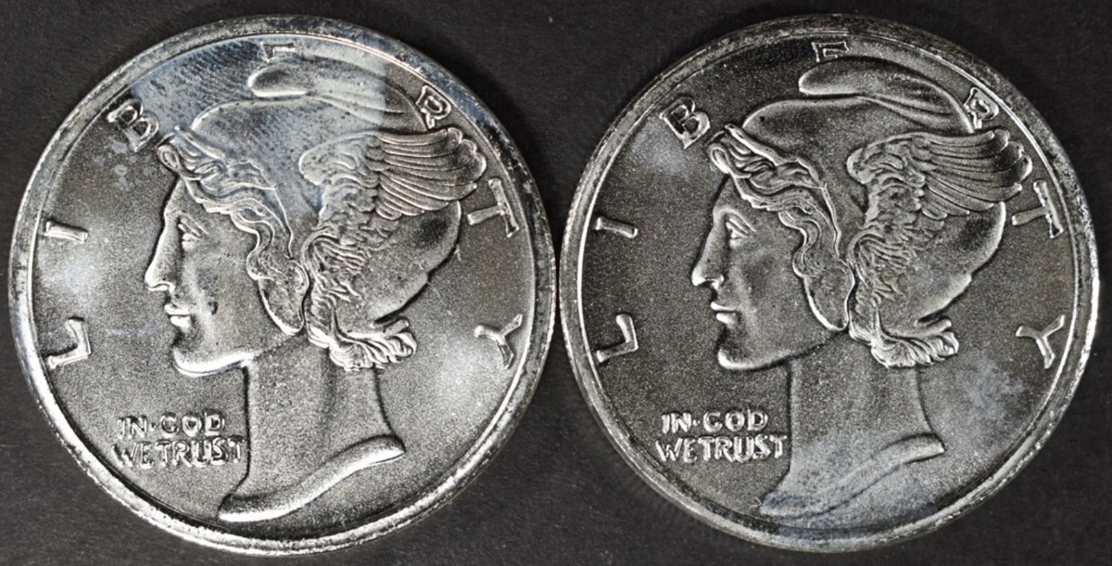 (2) 1 OZ .999 SILVER MERCURY DIME DESIGN ROUNDS: BID WITH SILVER CITY AUCTIONS ESTIMATE $110 - $160.