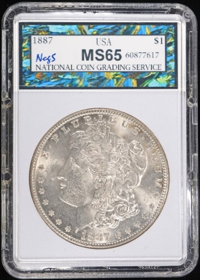 1887 MORGAN DOLLAR NCGS GEM BU: LEADERS IN ON-LINE AUCTIONS ESTIMATE $130 - $150.