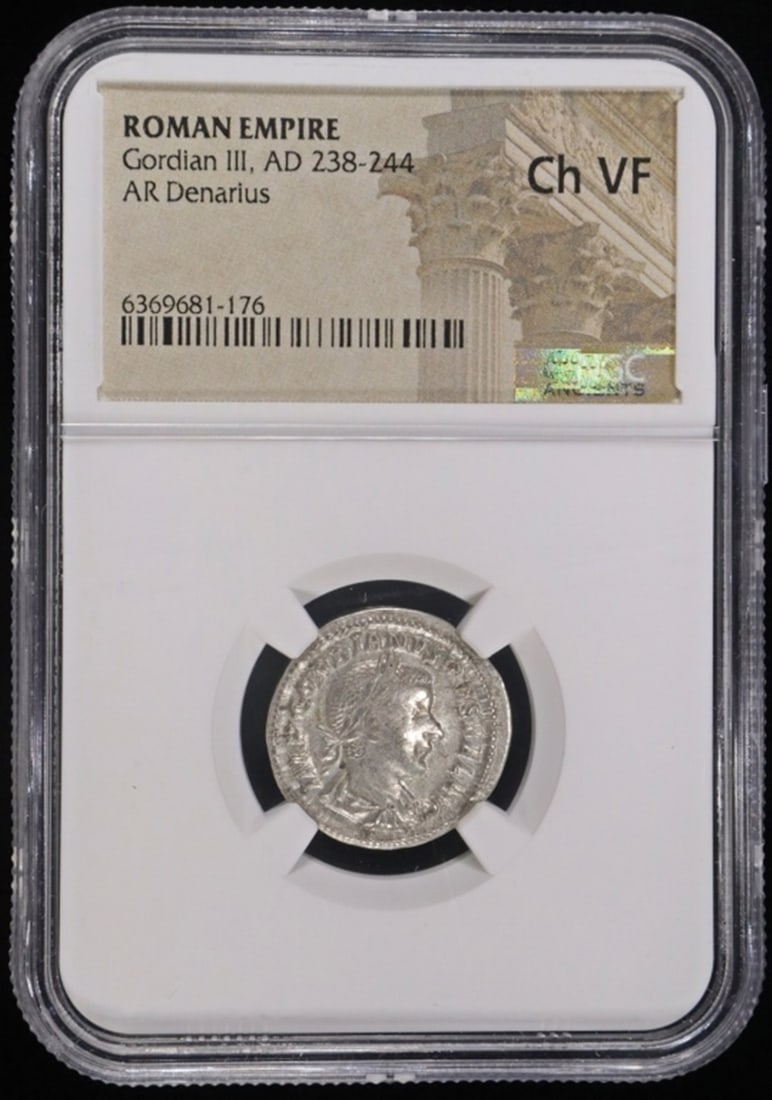 AD 238-244 GORDIAN III AR DENARIUS NGC ChVF: ROMAN EMPIRE ESTIMATE $200 - $250.