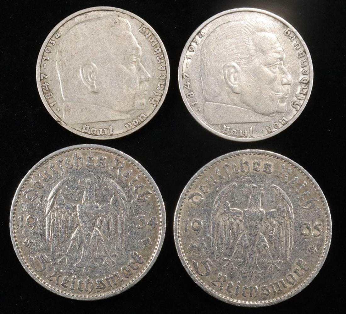 (2) 1937-A SILVER 2 MARKS & 1934,1935 SILV 5 MARKS: TOP RATED AUCTION HOUSE ESTIMATE $160 - $210.