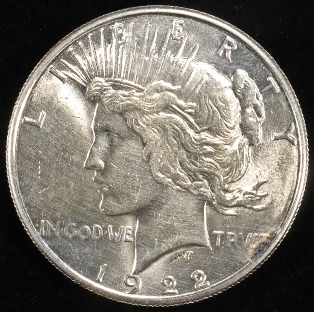 1922-S PEACE DOLLAR CH BU: TOP RATED AUCTION HOUSE ESTIMATE $100 - $130.