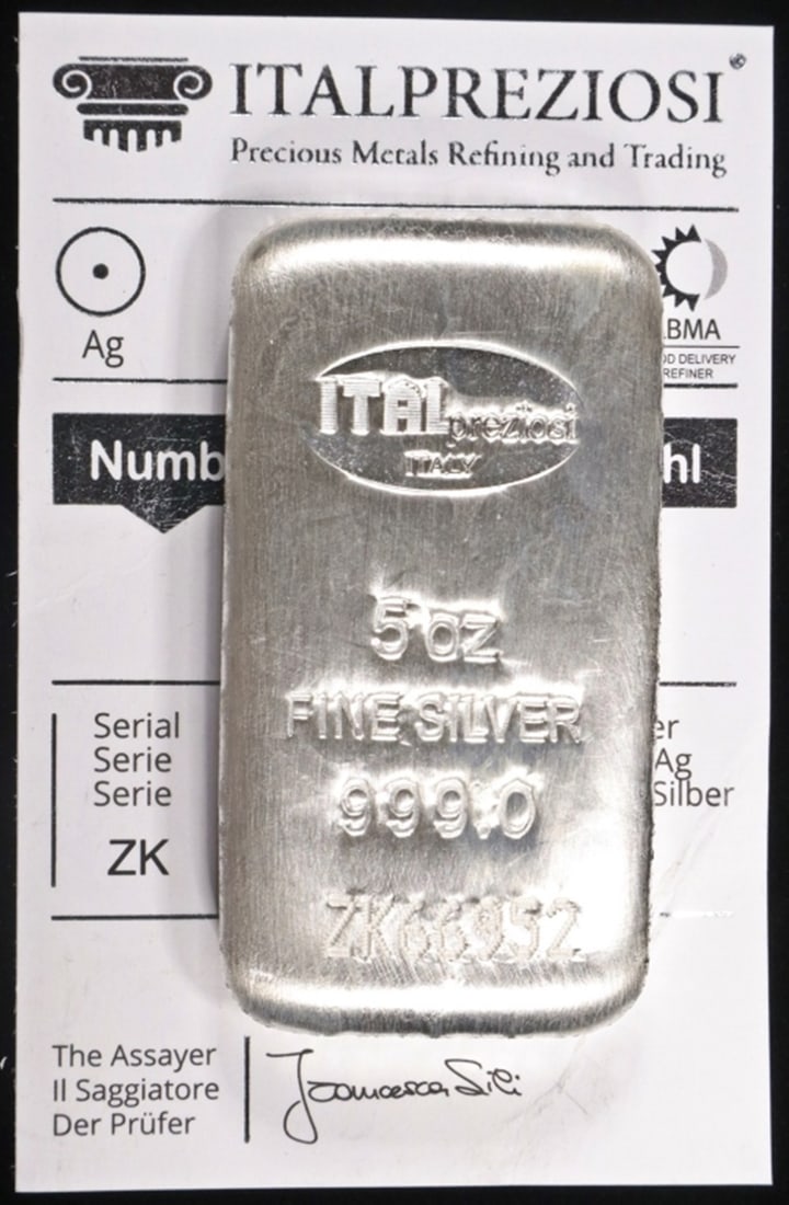 (1) 5 OZ .999 SILVER ITALPREZIOSI BAR (1 of 3)