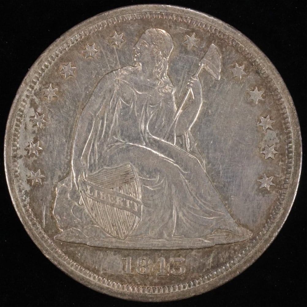 1843 SEATED LIBERTY DOLLAR AU SOME MARKS (1 of 2)
