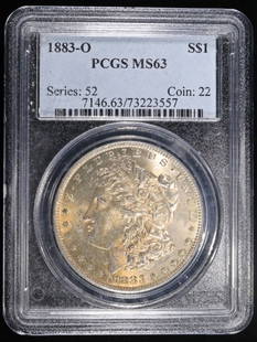 1883-O MORGAN DOLLAR PCGS MS63: WEEKLY COIN & CURRENCY AUCTIONS ESTIMATE $110 - $160.