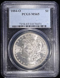 1884-O MORGAN DOLLAR PCGS MS65: BID WITH SILVER CITY AUCTIONS ESTIMATE $200 - $250.