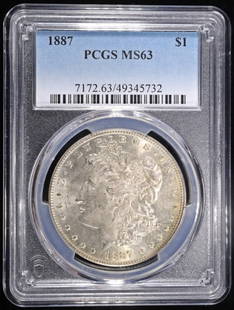 1887 MORGAN DOLLAR PCGS MS63: LEADERS IN ON-LINE AUCTIONS ESTIMATE $110 - $160.