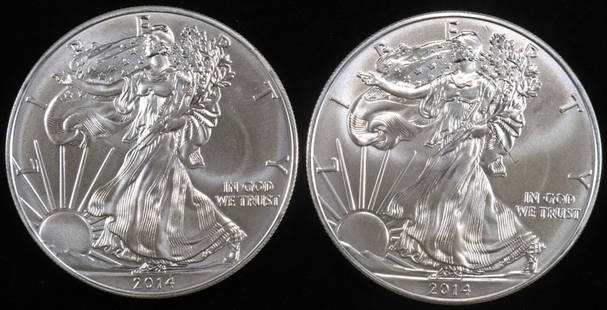 (2) 2014 AMERICAN SILVER EAGLES: TOP RATED AUCTION HOUSE ESTIMATE $140 - $190.