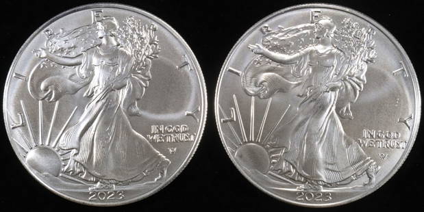(2) 2023 AMERICAN SILVER EAGLES: BID WITH SILVER CITY AUCTIONS ESTIMATE $140 - $190.