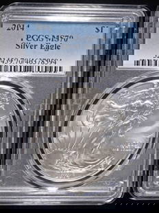 2014 AMERICAN SILVER EAGLE PCGS MS70: BID WITH SILVER CITY AUCTIONS ESTIMATE $130 - $180.