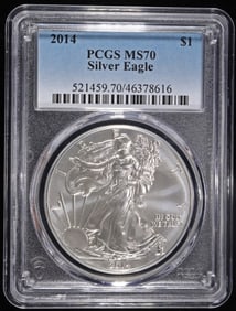 2014 AMERICAN SILVER EAGLE PCGS MS70