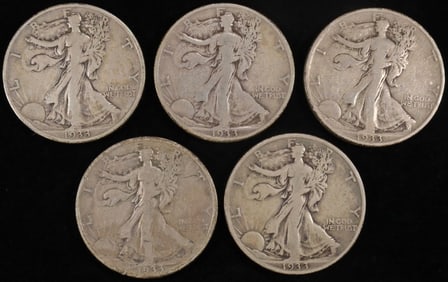 (5) 1933-S WALKING LIBERTY HALVES FINE